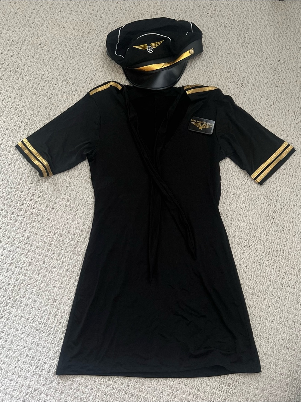 Black Pilot-Style Women's Bodysuit Dress with Gold Trim